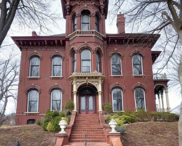 Victorian Mansion with Red Brick Exterior and Gardens