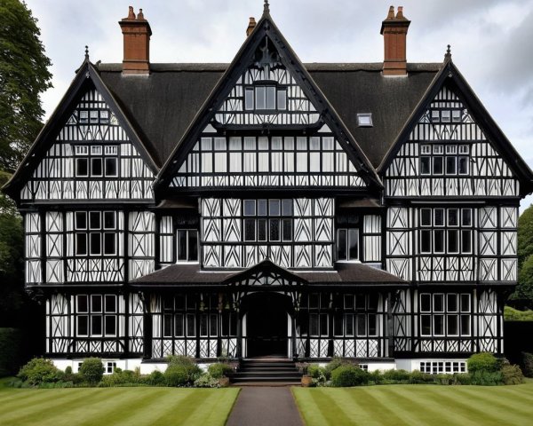 Classic Tudor-Style Mansion with Timber-Framed Facade