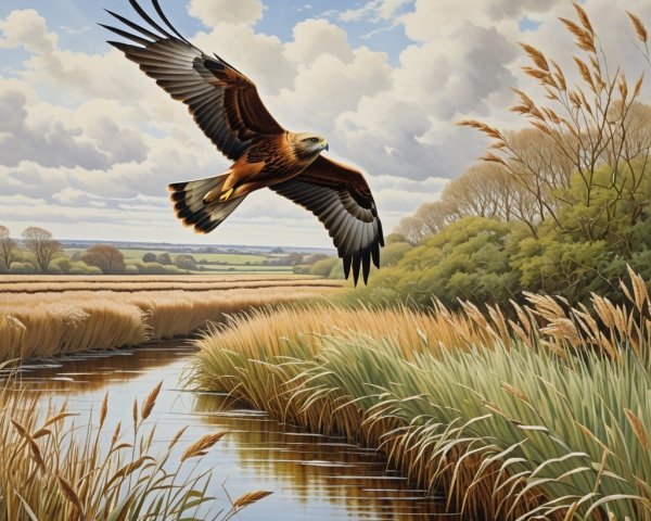 Majestic Eagle Soaring Over Tranquil River Landscape