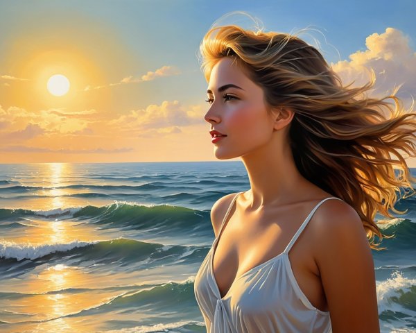 Serene Sunset Over Ocean with Contemplative Figure