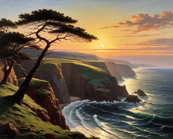 Coastal Landscape at Sunset with Dramatic Cliffs