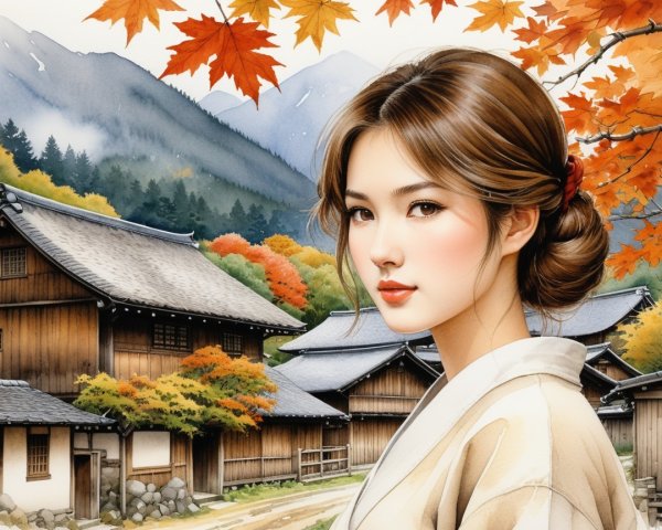 Serene Autumn Landscape with Traditional Attire
