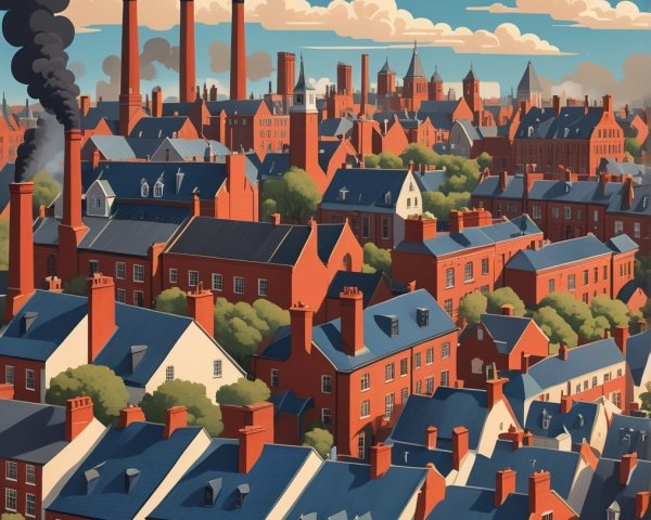 Industrial Cityscape with Brick Buildings and Nature