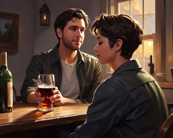 Cozy Conversation in Sunlit Room with Beverages