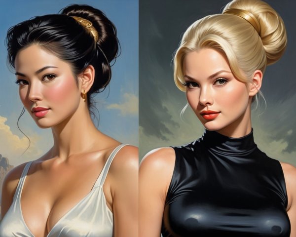 Two Women in Distinct Styles and Elegant Poses