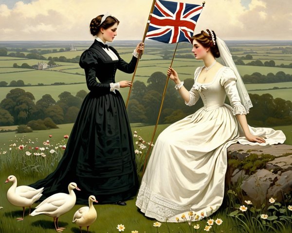 Elegantly Dressed Women in a Pastoral Landscape