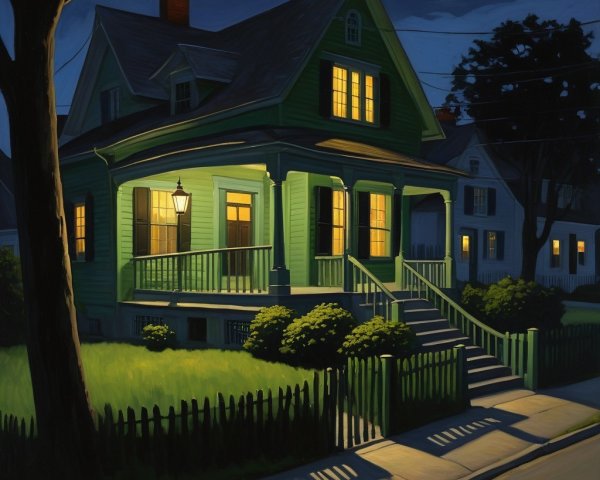 Charming Green House Under Starlit Sky at Night