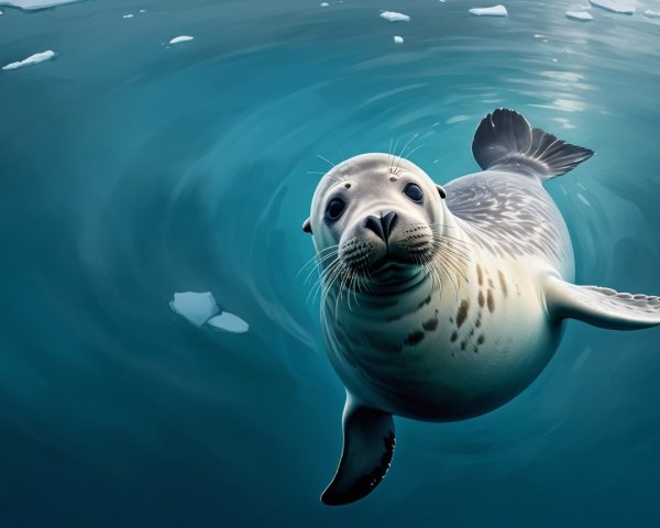 Curious seal swimming in crystal-clear waters