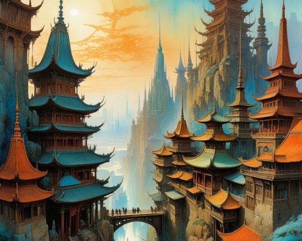 Ancient Pagodas Amidst Majestic Mountain Landscape