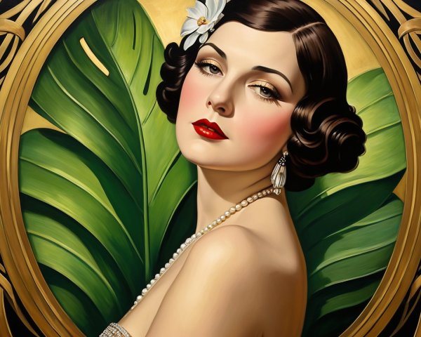 Glamorous Vintage Woman with Floral Accents and Elegance