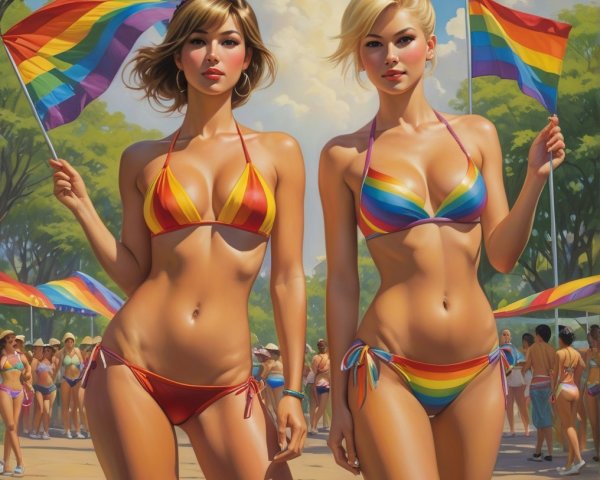 Women in Colorful Bikinis Celebrate Diversity Outdoors