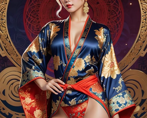 Vibrant Kimono with Floral Patterns and Elegant Styling
