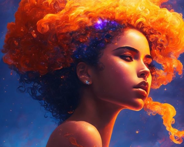 Portrait of a Young Woman with Cosmic Flame Hair