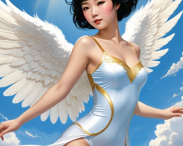 Ethereal figure with angelic wings and golden crown