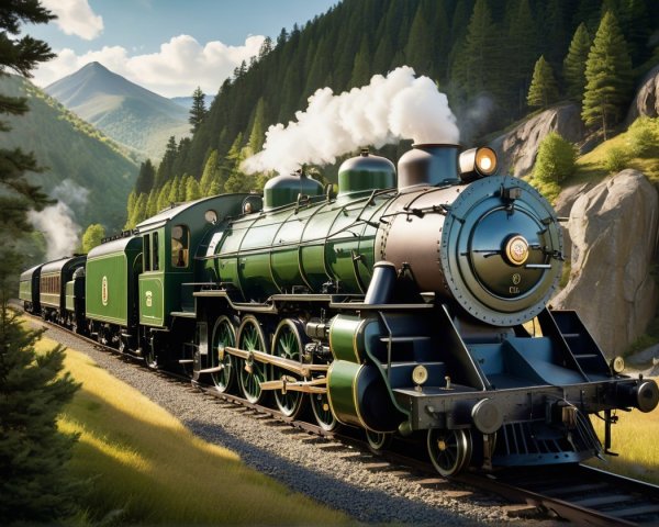 Vintage steam locomotive on scenic railway in nature