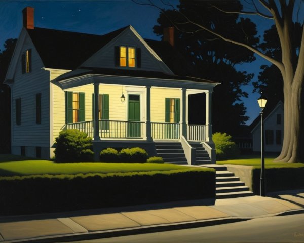 Charming White House Under Night Sky with Greenery