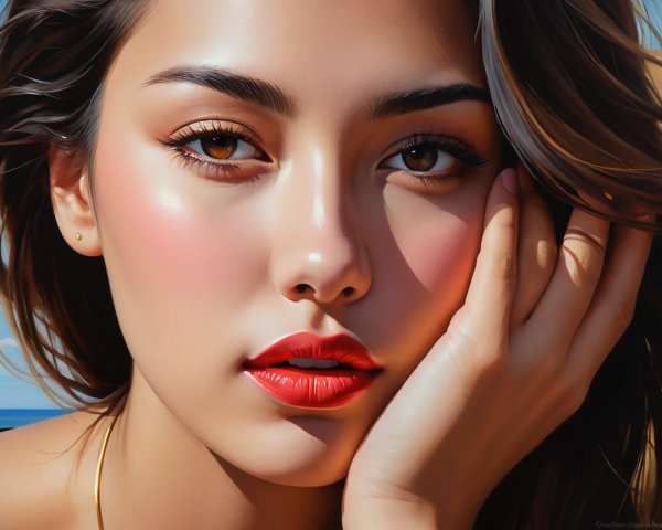Close-Up Portrait of a Young Woman at the Beach