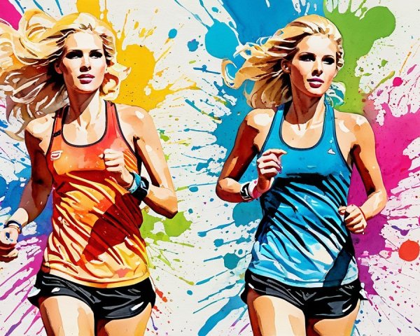 Athletic Women Running in Colorful Tank Tops