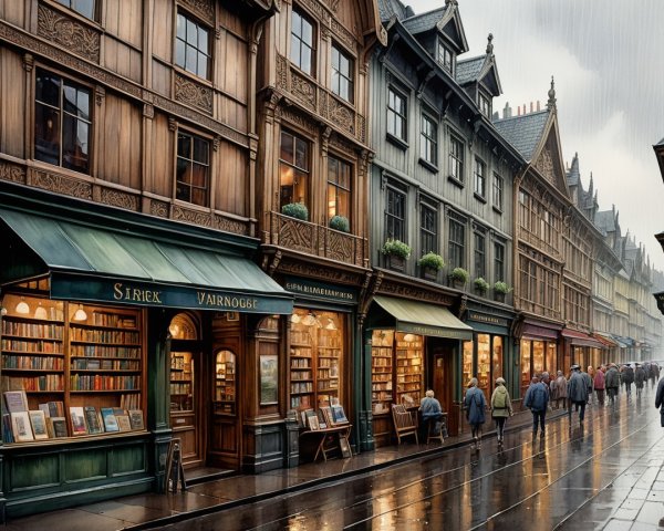 Charming Cobblestone Street with Vintage Bookstores