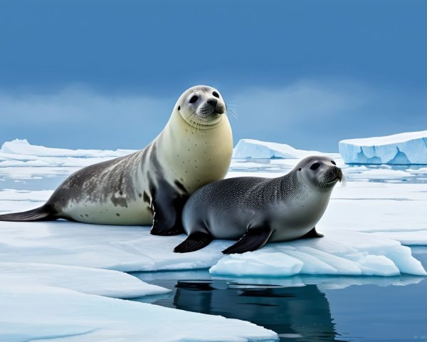 Seals on Iceberg in Serene Arctic Landscape
