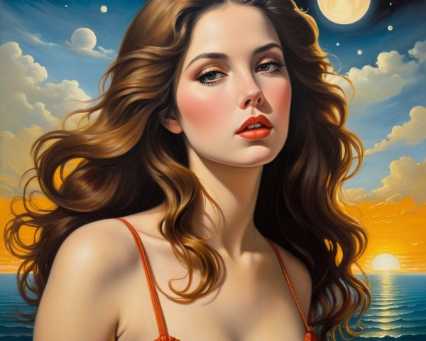Portrait of a Young Woman Against Twilight Sky
