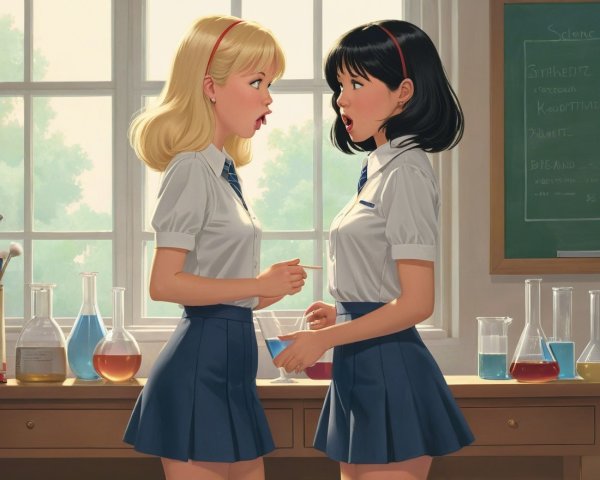 Schoolgirls Engaged in Science Experiment in Classroom
