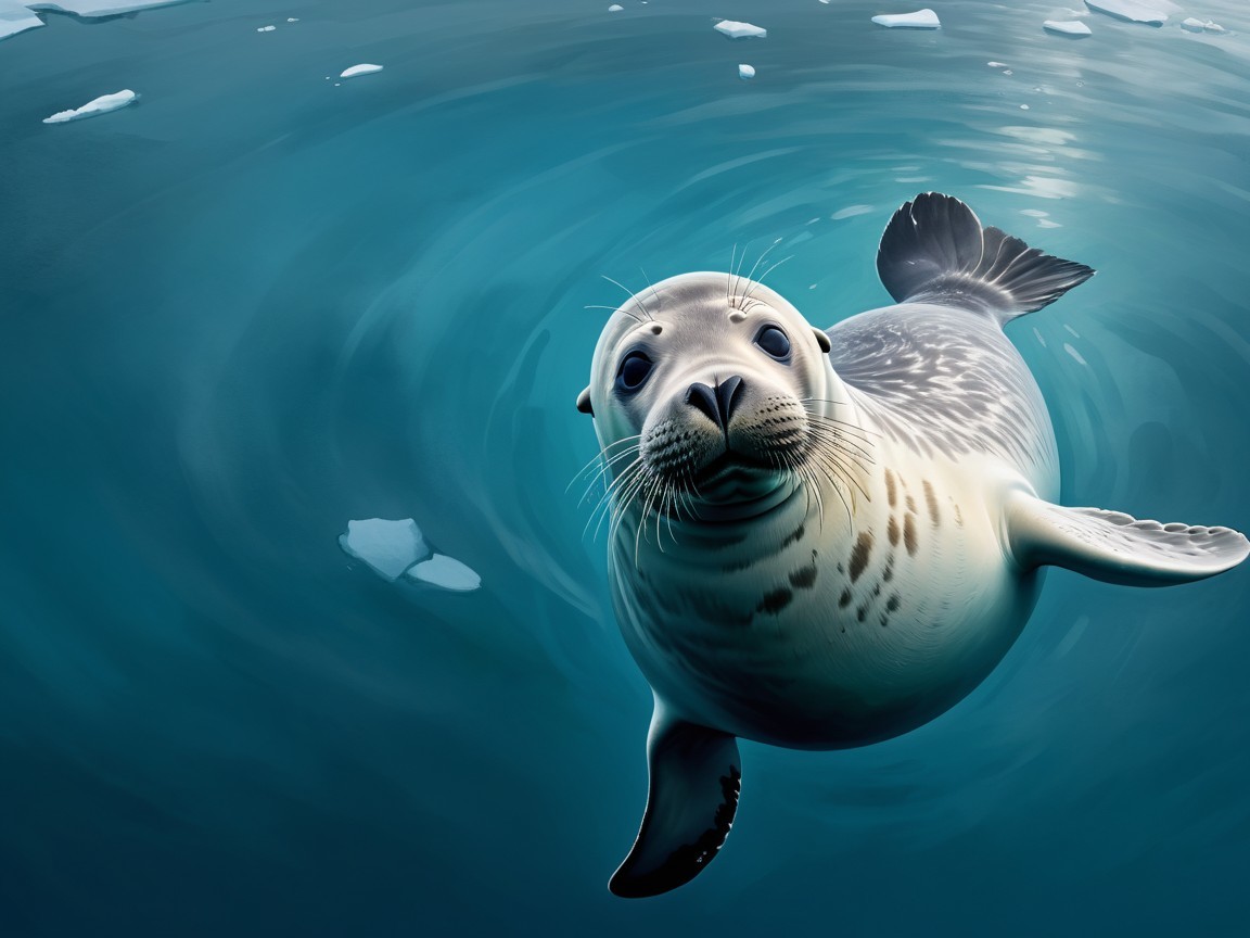 Curious seal swimming in crystal-clear waters