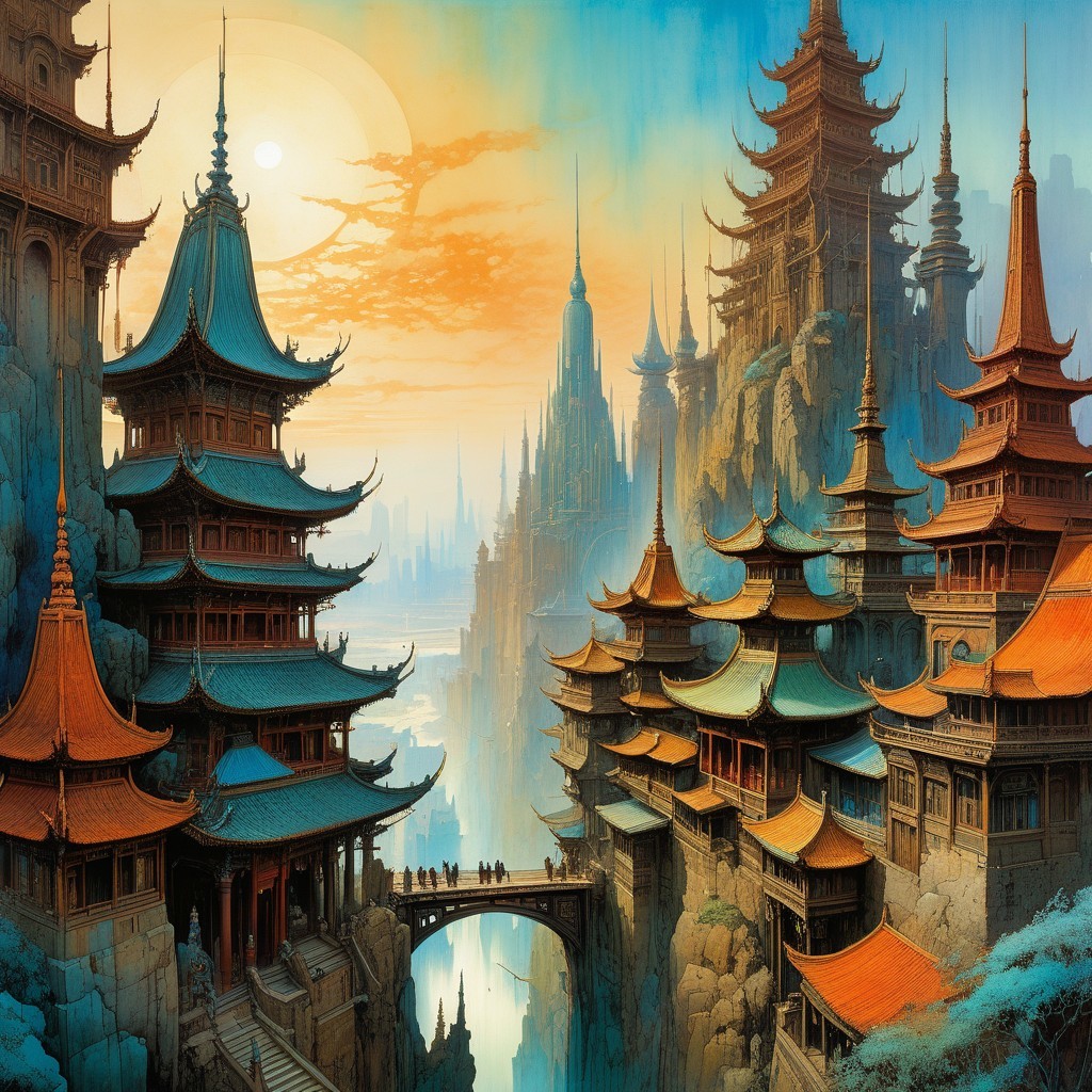 Ancient Pagodas Amidst Majestic Mountain Landscape