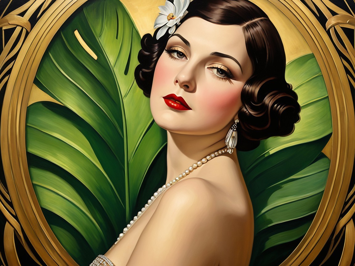 Glamorous Vintage Woman with Floral Accents and Elegance