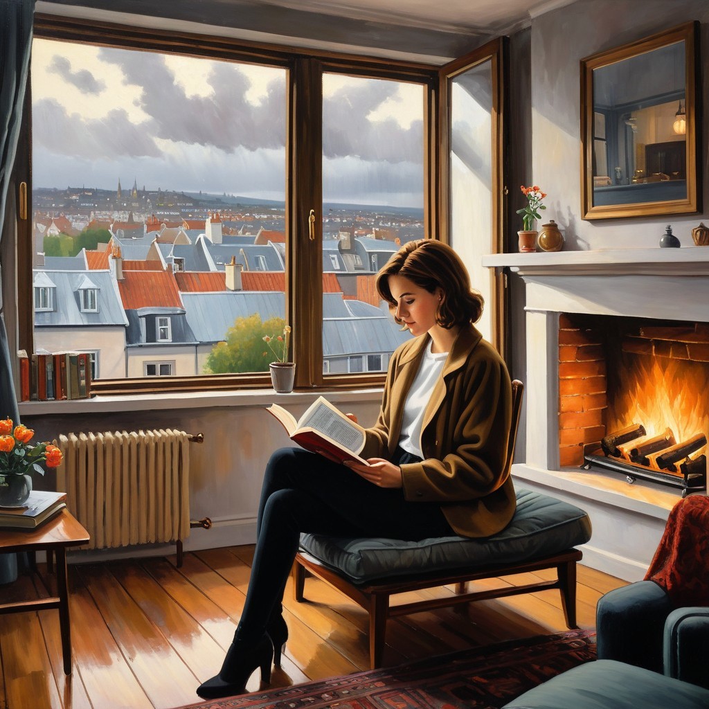 Woman Reading by a Window in Cozy Room Setting