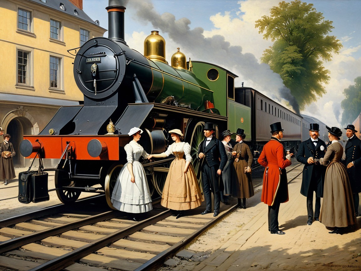 Vintage Train Station with Classic Steam Locomotive