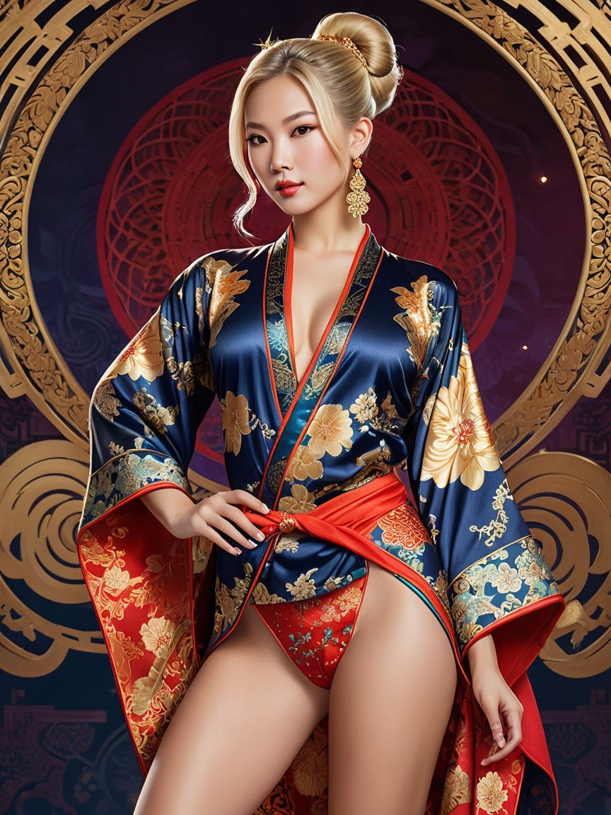 Vibrant Kimono with Floral Patterns and Elegant Styling