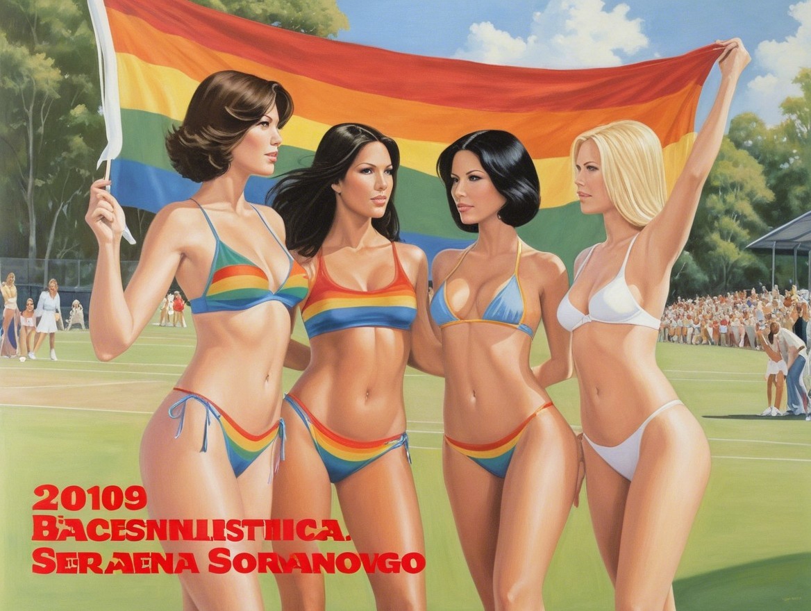 Women in Swimwear by Rainbow Flag at Celebration