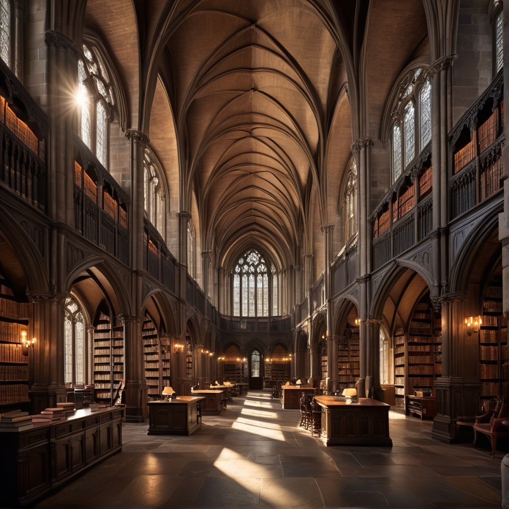 Grand Library with Vaulted Ceilings and Stained Glass