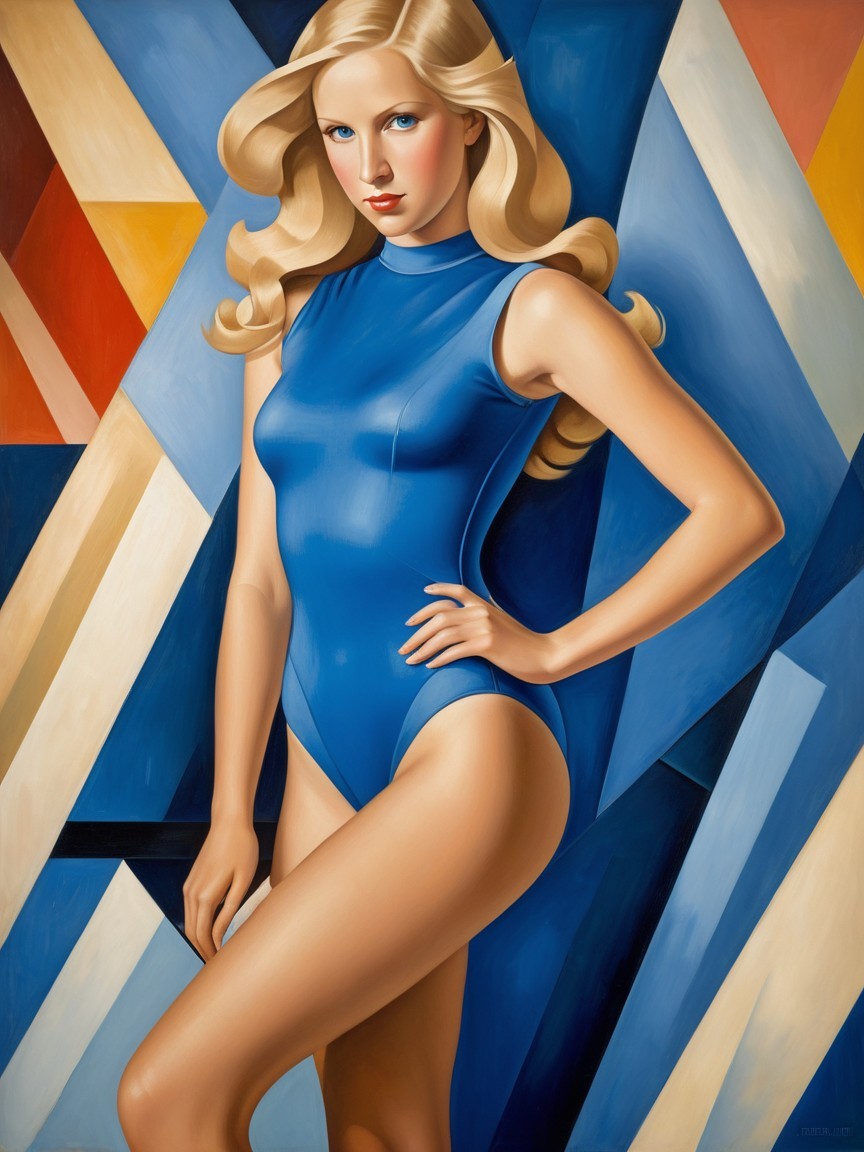 Portrait of a Young Woman in Blue Bodysuit