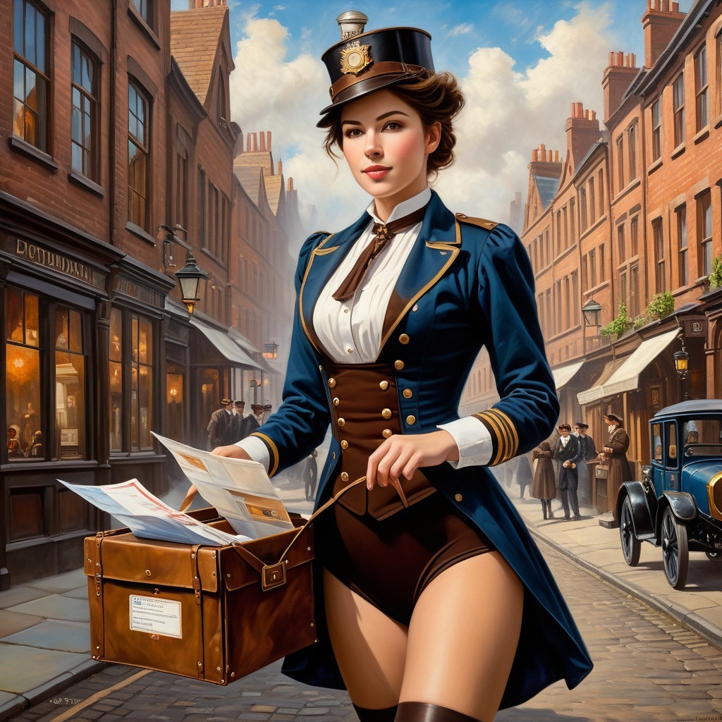 Woman in Historical Uniform on Cobblestone Street