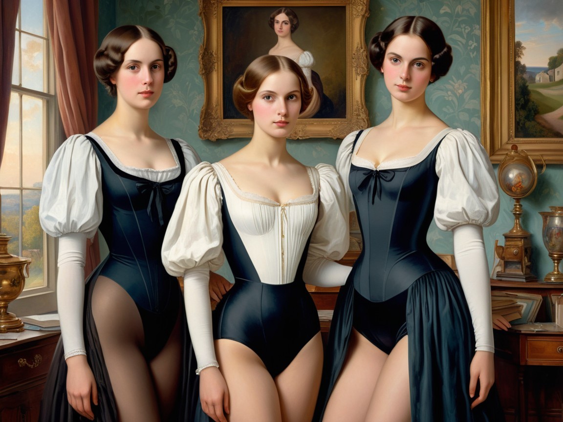 Three Women in 18th-Century Corsets and Accessories