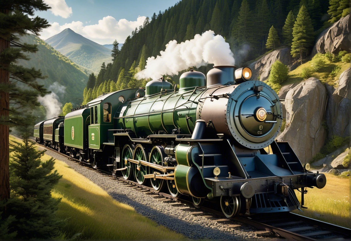 Vintage steam locomotive on scenic railway in nature