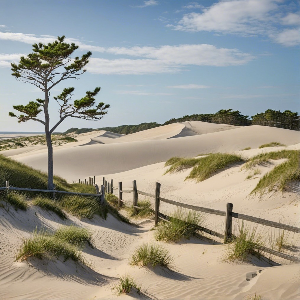 Serene Landscape of Sand Dunes and Tree Under Sky