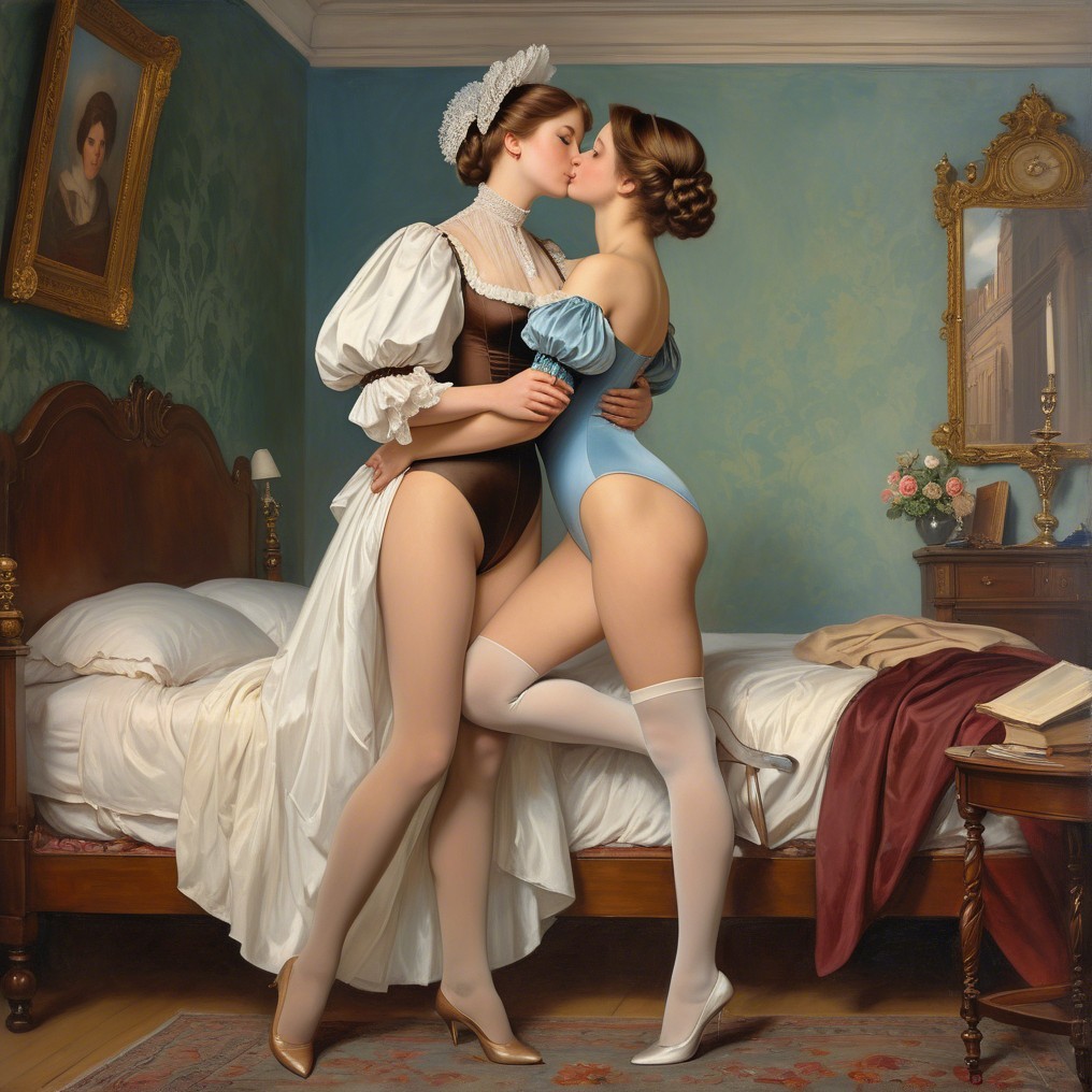 Elegant Kiss Between Two Women in Tasteful Setting