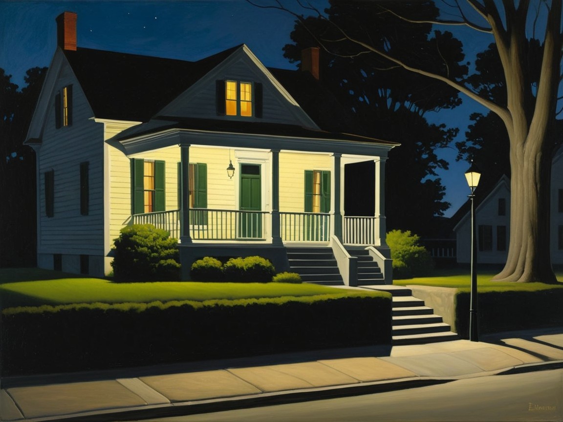 Charming White House Under Night Sky with Greenery