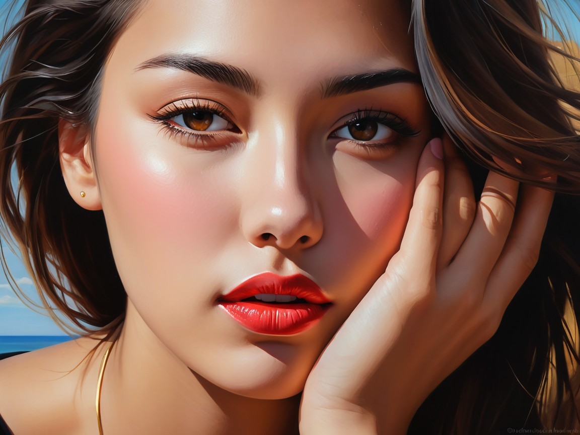 Close-Up Portrait of a Young Woman at the Beach