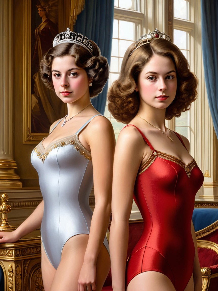 Elegant Young Women in Luxurious Room with Swimsuits