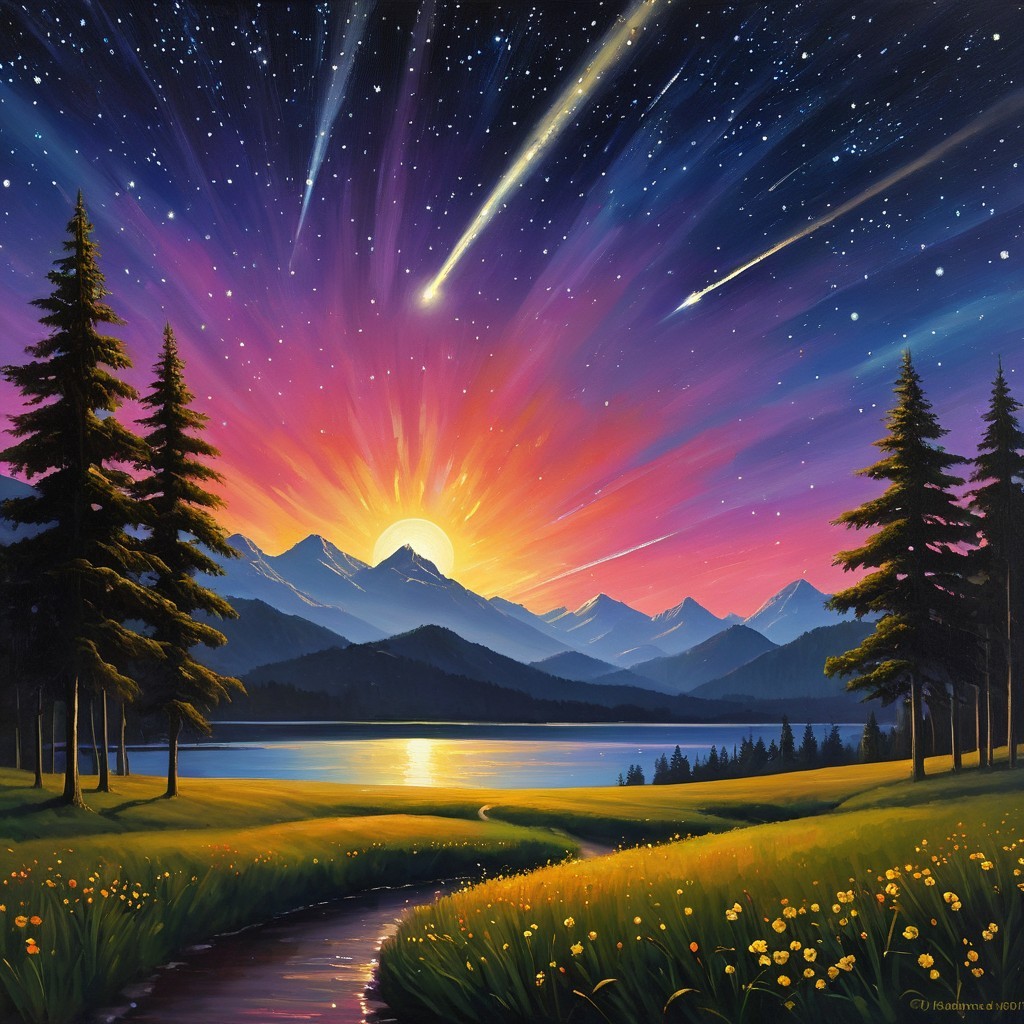 Vibrant Dawn Landscape with Sunrise and Mountains