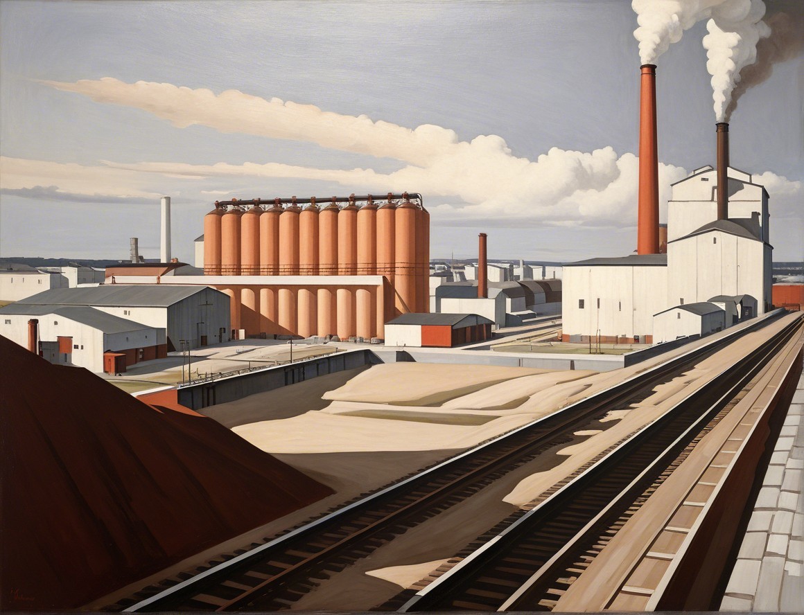 Industrial Landscape with Silos and Smokestacks