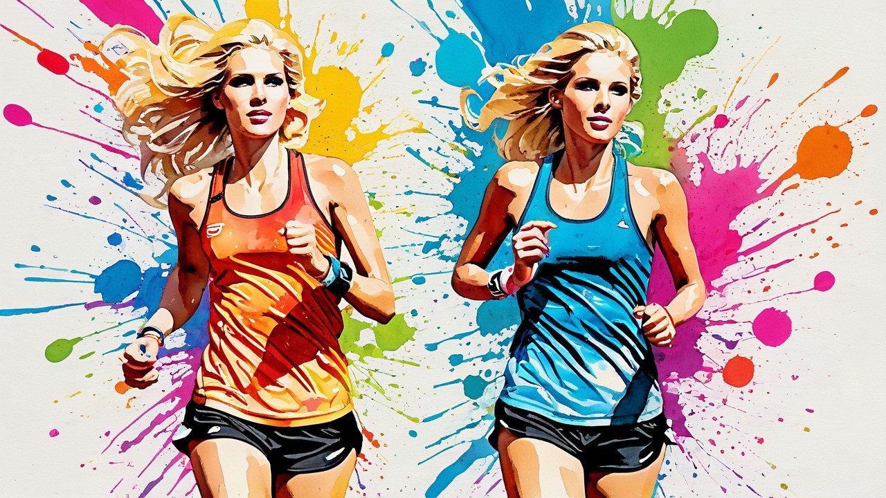 Athletic Women Running in Colorful Tank Tops