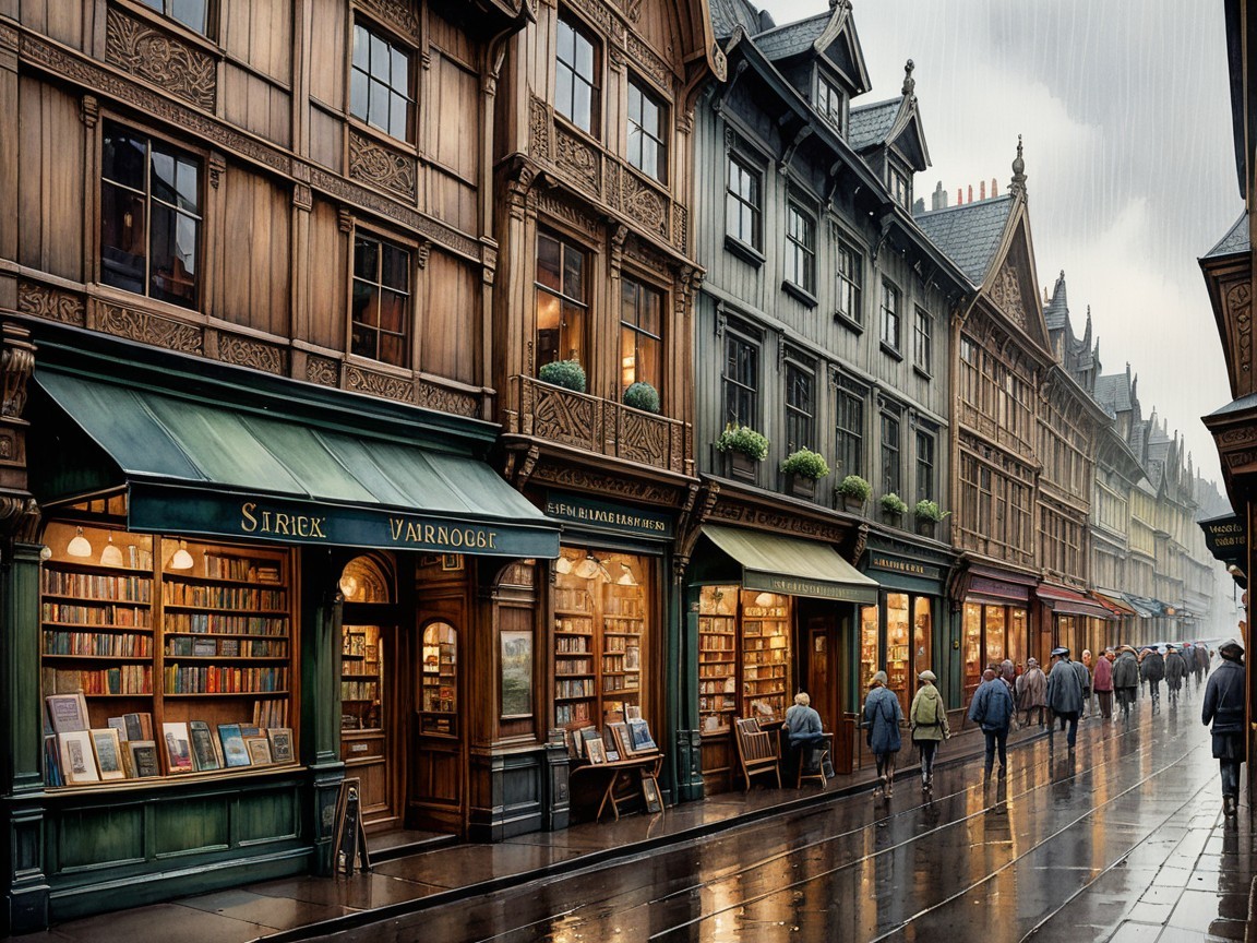 Charming Cobblestone Street with Vintage Bookstores