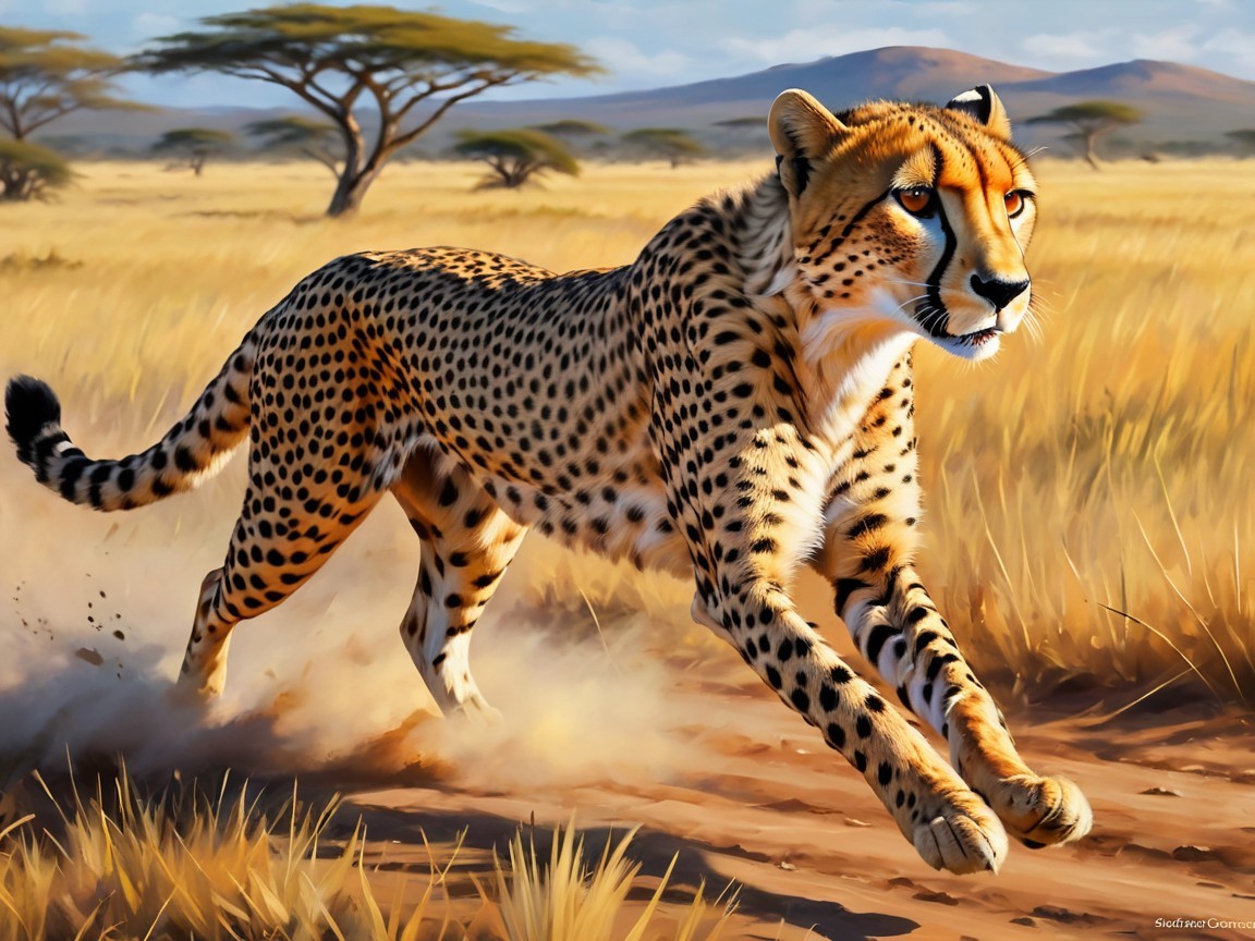 Hyperrealistic Digital Painting of a Cheetah Running