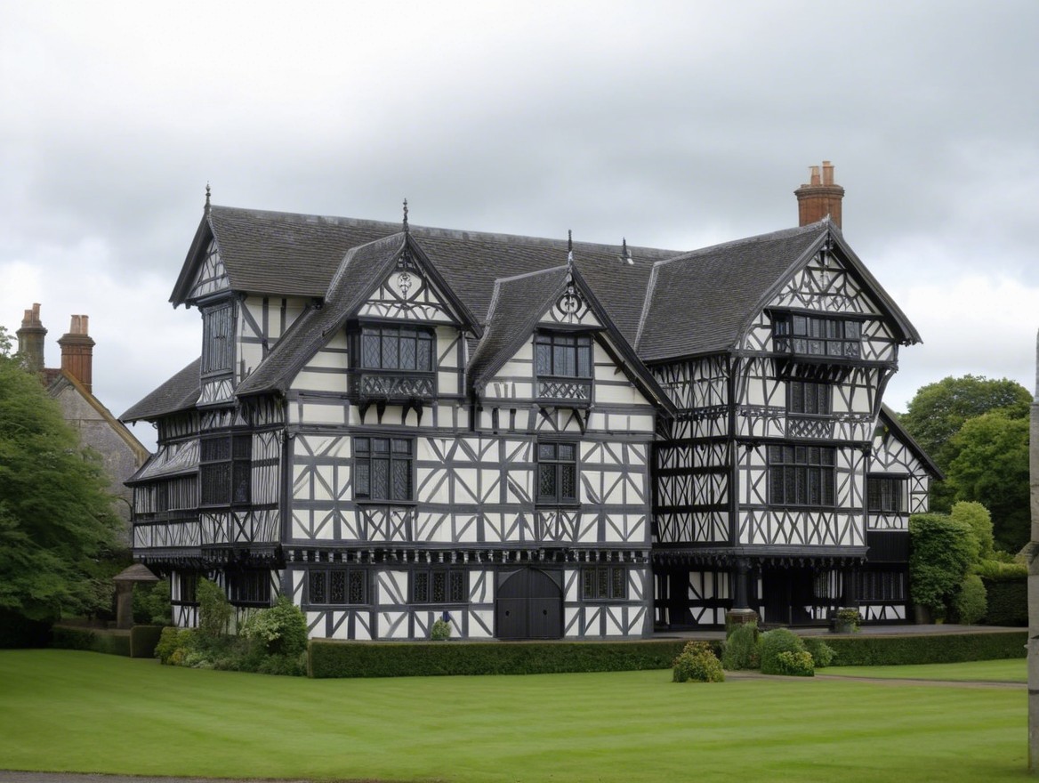 Historic Half-Timbered House with Lush Greenery