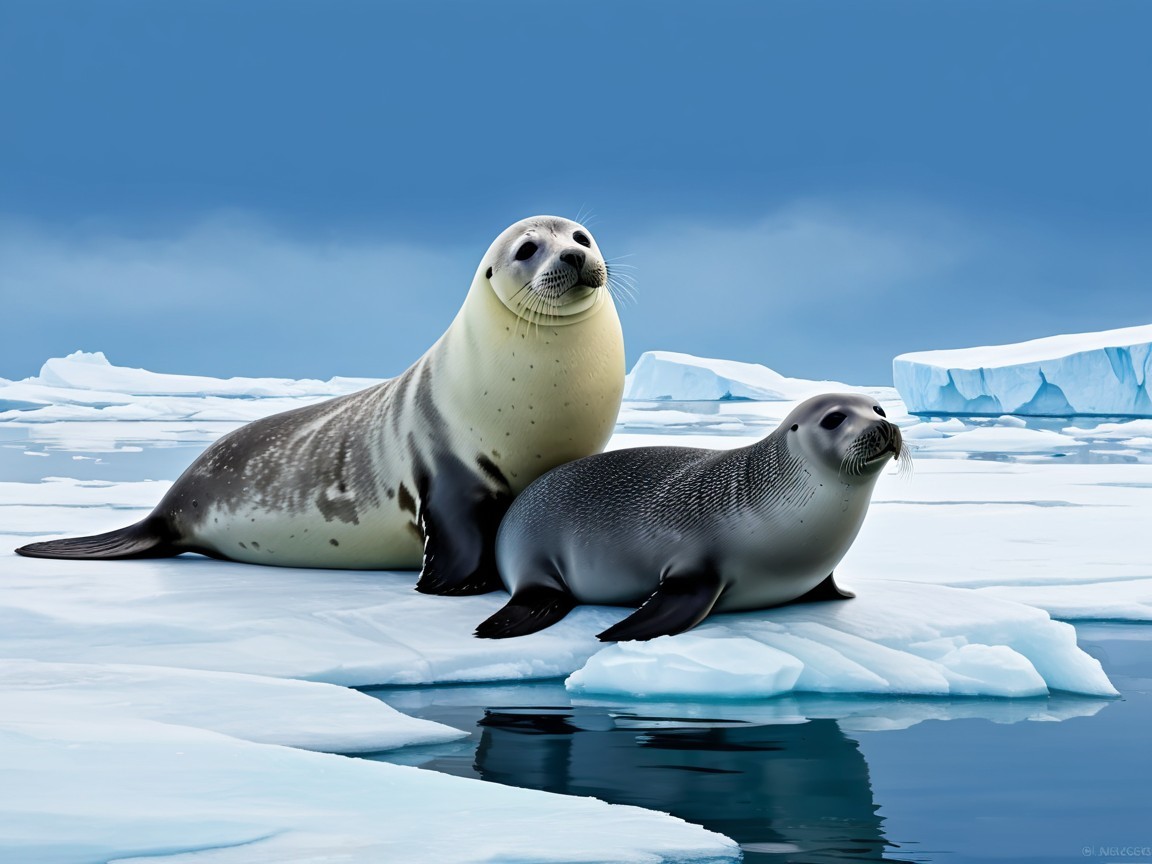 Seals on Iceberg in Serene Arctic Landscape